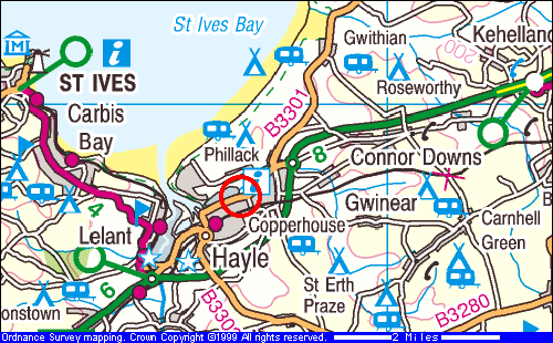 Map of Hayle Towans Cornwall