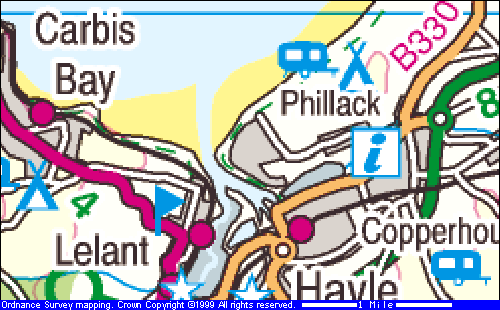 Map of Hayle Towans Cornwall